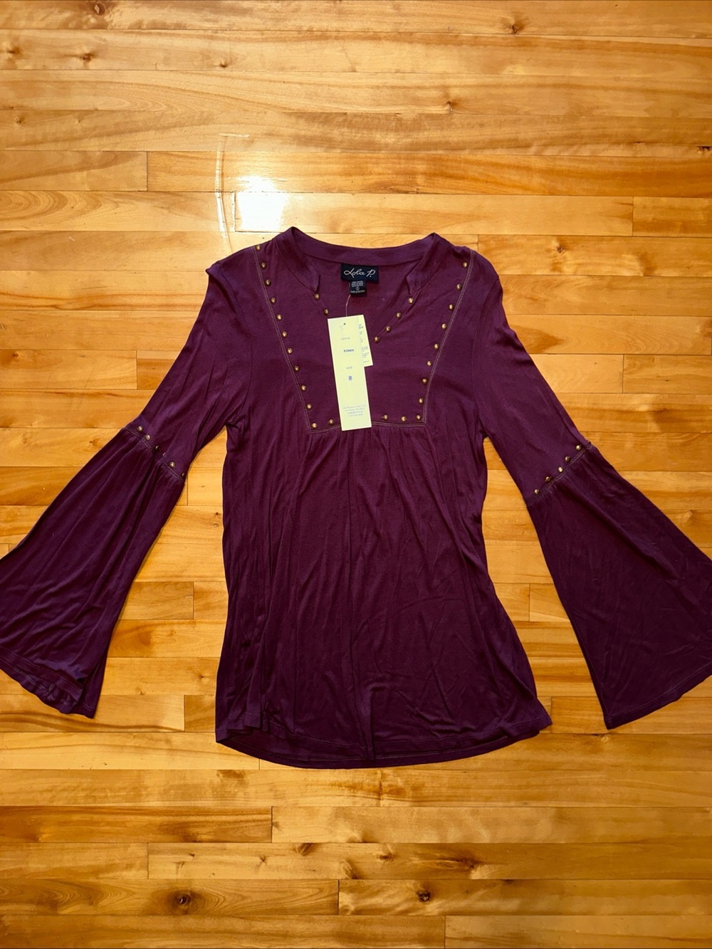 Lola P Women's burgundy Bell Sleeve Studded Top